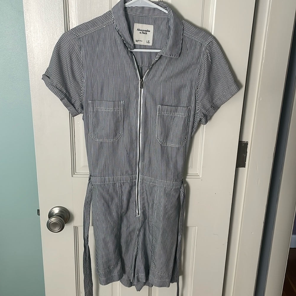 Abercrombie and Fitch pinstripe zip up romper- size small, tall